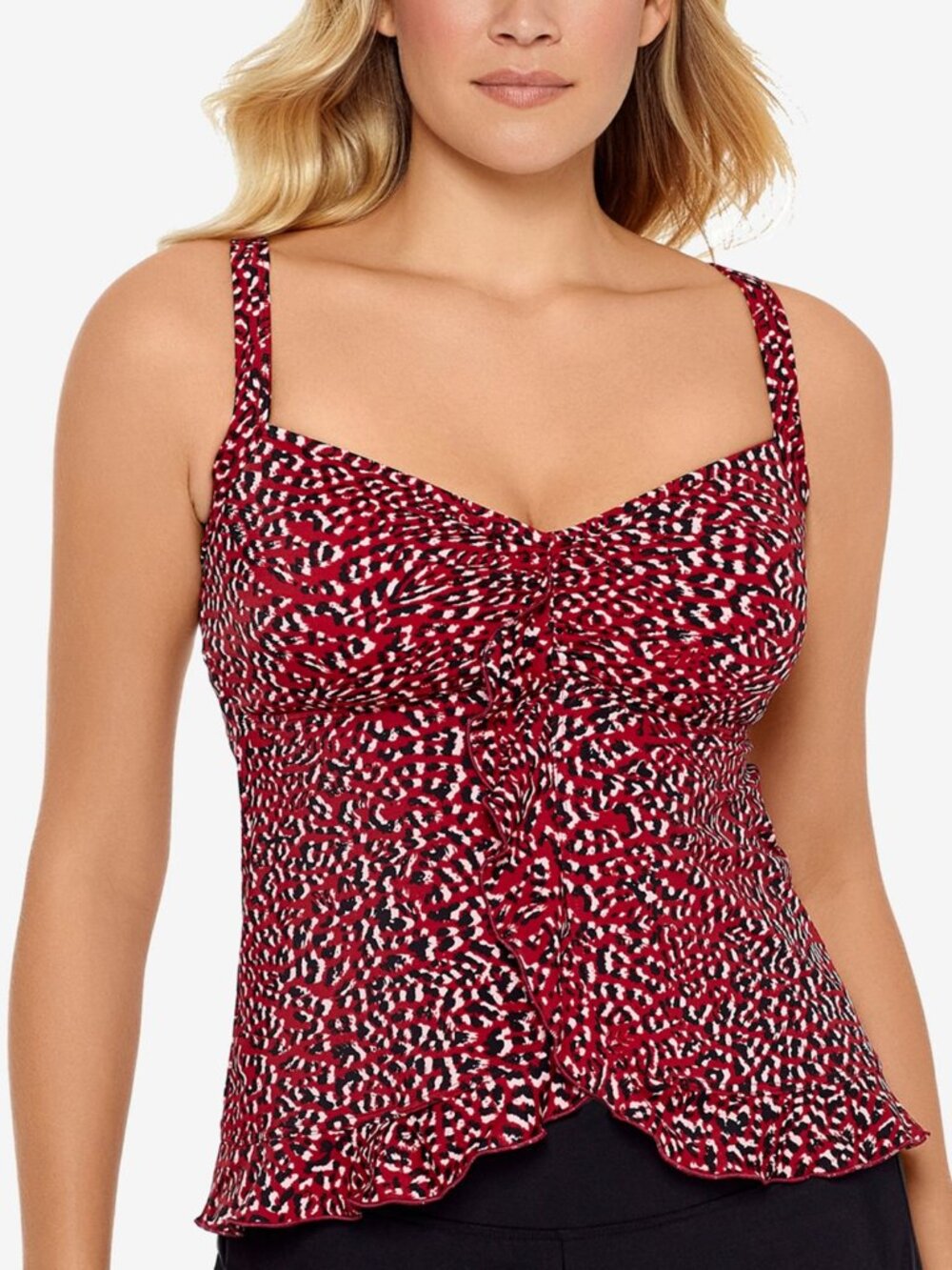 Swim Solutions Womens V-Neck Ruffle Bottom Tankini Top